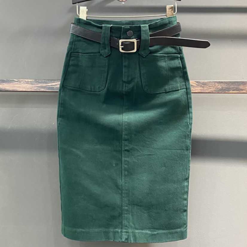 denim skirt women summer casual high waist pacakge hip split knee length ol jeans 210619