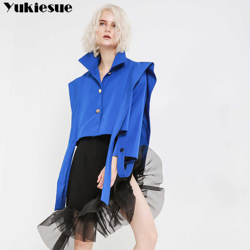 autumn winter designer style retro silhouette loose draping big shoulder long streamer windbreaker short coat female 210608, Blue
autumn winter designer style retro silhouette loose draping big shoulder long streamer windbreaker short coat female 210608, Blue
