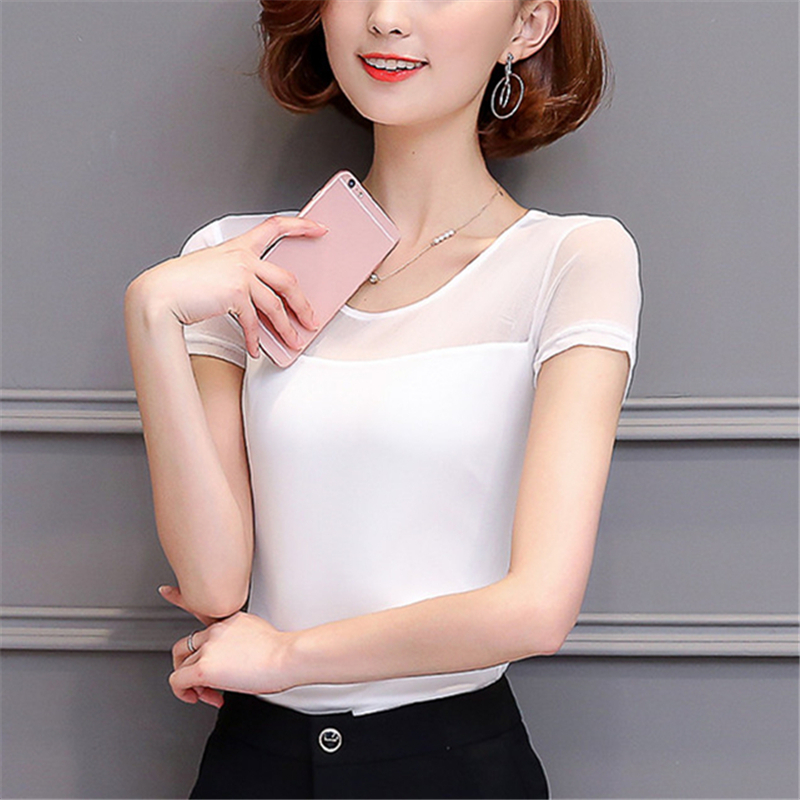 Women Clothing Summer Tshirt Casual Short Sleeve Tops Tees Sexy Lace TShirt Oneck Kawaii 3XL Blue Shirts harajuku T000 T200110