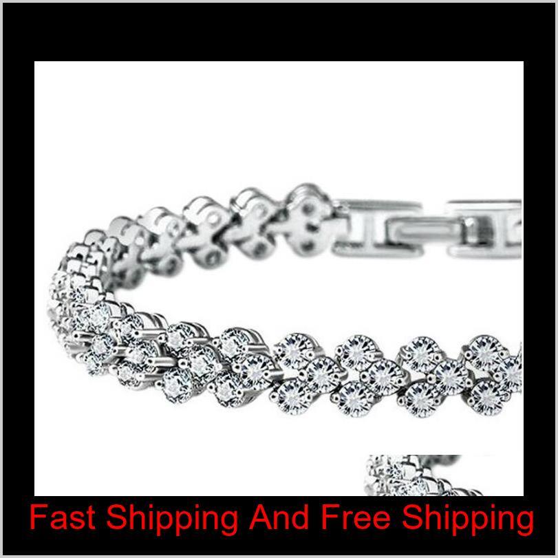 Tennis Luxury Austria Shining Crystal Bracelets Genuine 925 Sterling Silver Charms Bracelet Zircon Diamond Roman Tennis Link Brace