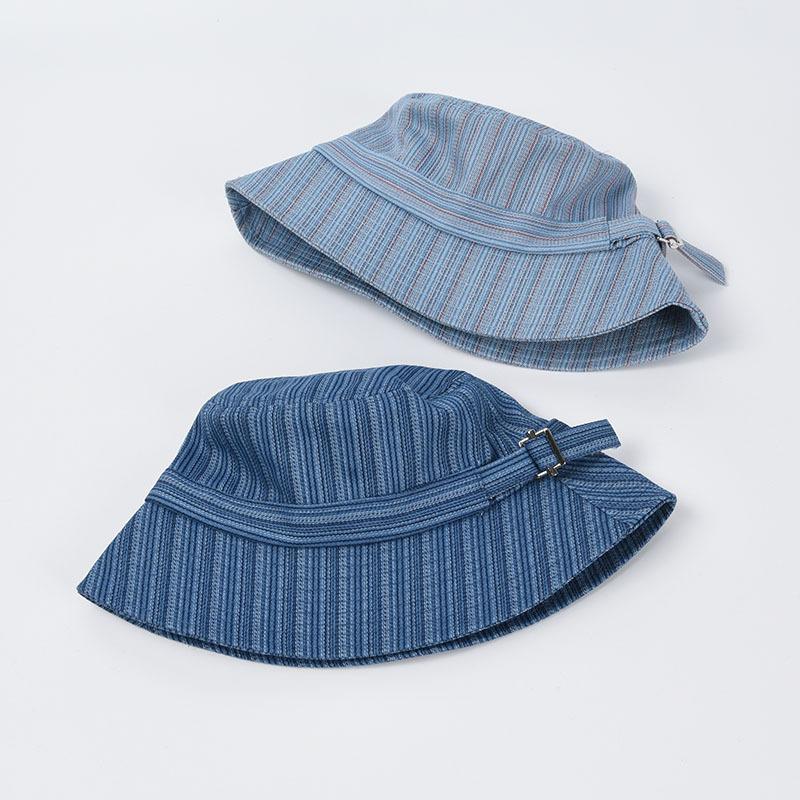Wide Brim Hats 2021 Women Striped Denim Bucket Hat Fashion Metal Buckle Fisherman Sun Protection Japanese Leisure Basin Wholesale