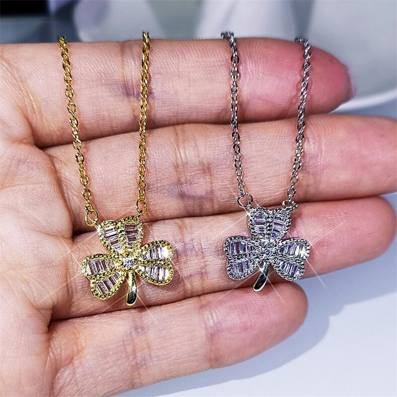 Choucong Brand New Classical Luxury Jewelry 925 Sterling Silver &Gold Fill Leaf Pendant Pave White 5A CZ Diamond Clavicle Women Necklace