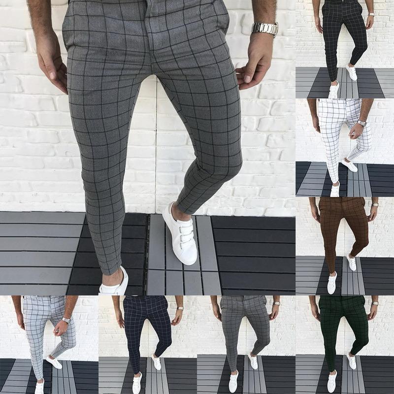 Men's Pants Smart Casual Fashion Clothing Plaid Pencil Thin Mid Waist Jogger Trousers For Men AAA Discount for in-store purchases