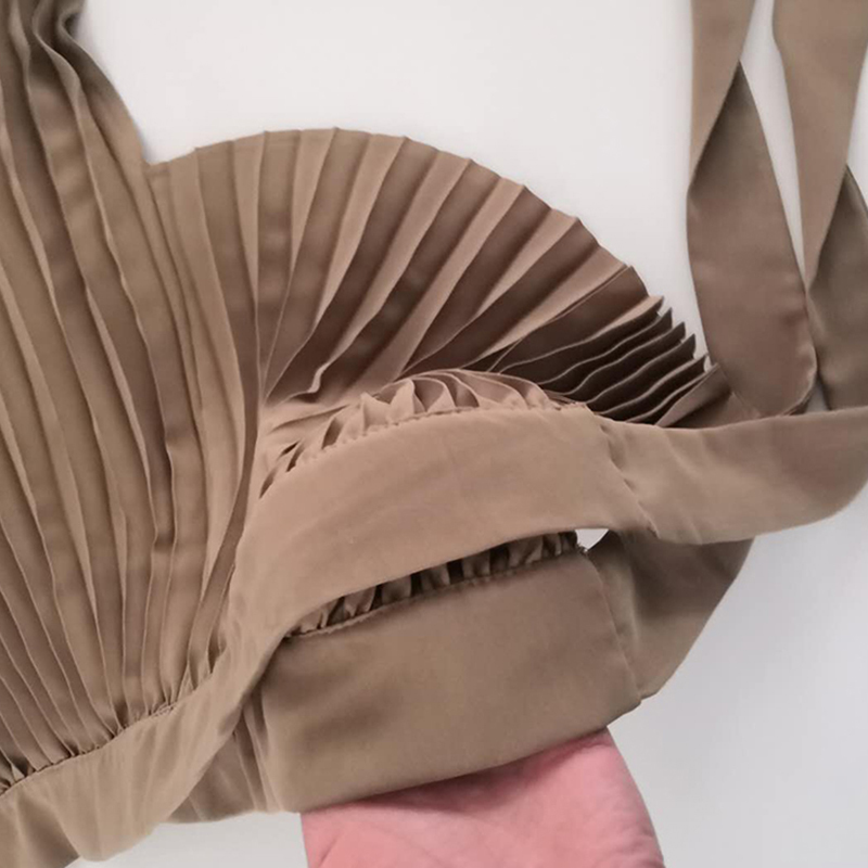 Spring Irregular Sashes Mid Calf Women Pleated Skirt Khaki Pleated Skirt Vintage High Waist Casual Skirts Female Faldas 210306
