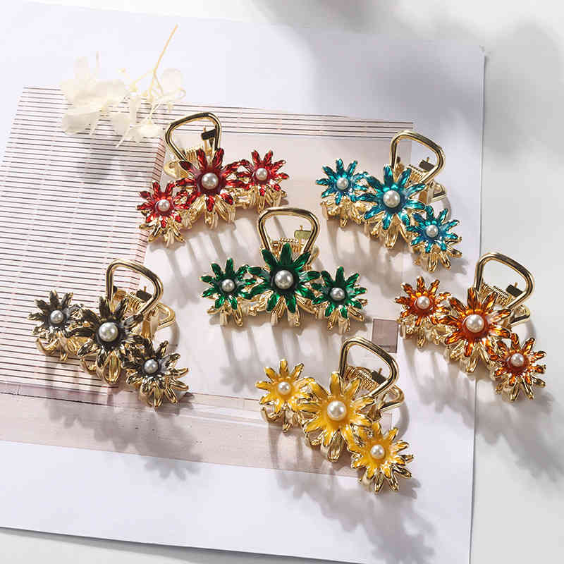 Hair Accessories Jewelry Korean Top Clip Flower Pearl Ornament Medium Net Red Back of Head Girl Atmospheric