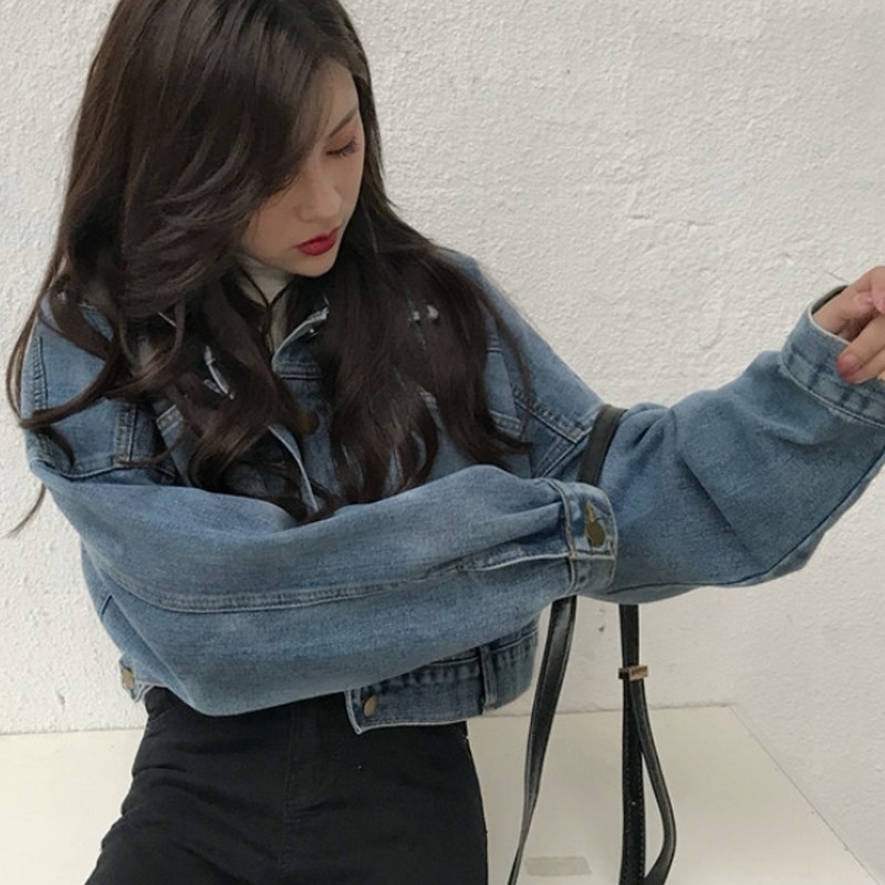 Vintage Casual Female Jacket Oversized Crop Women's Denim Jacket Boyfriend Coat Female Autumn Long Sleeve Women's Bomber Jacket T200319