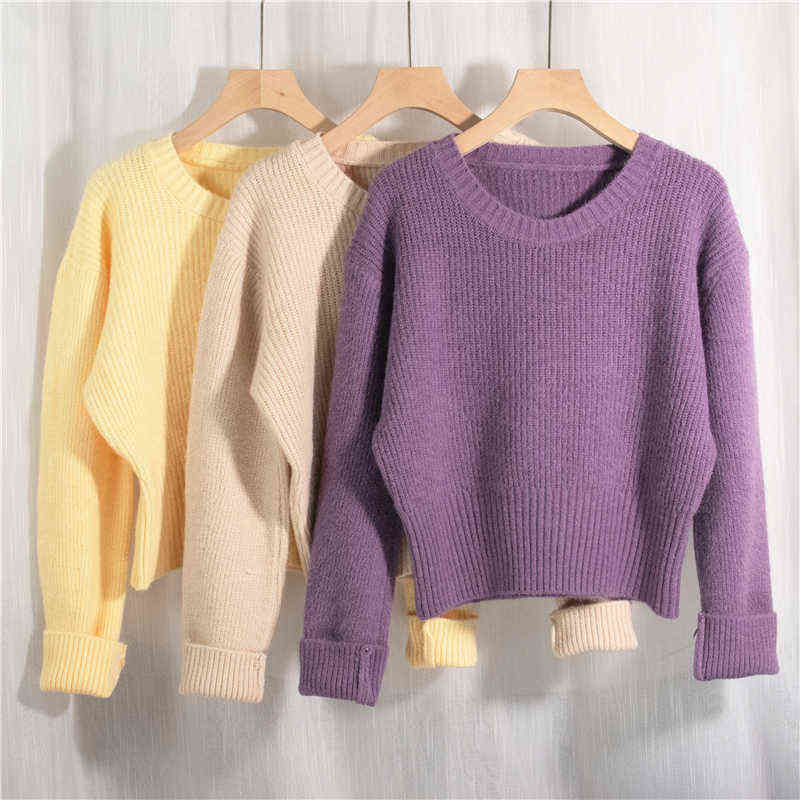 Colorfaith Spring Women's Sweater Pullovers Warm Minimalist Korean Short Elegant Solid Sweet Lady Jumpers SW1184 211109