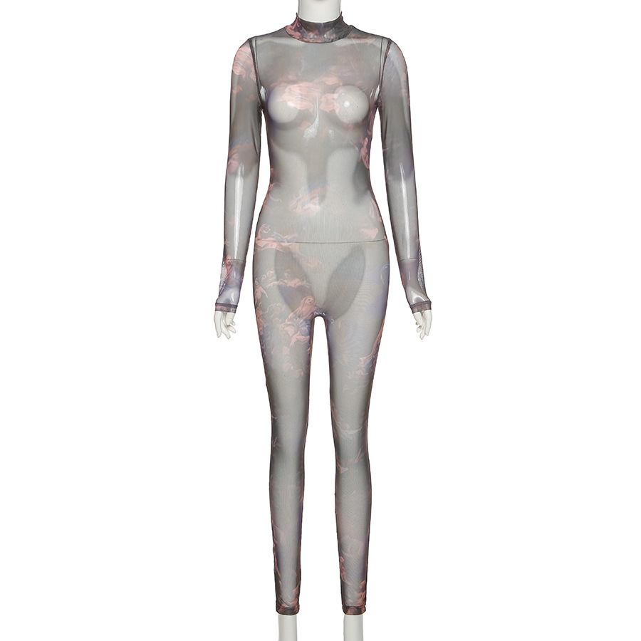 ANJAMANOR Chic Angel Mesh Jumpsuits for Women Fall Sexy Club Outfits See Through Long Sleeve Bodycon Rompers D87-CZ13 201007