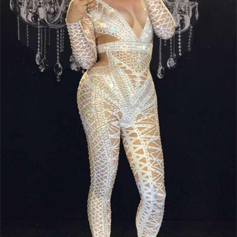 Sexy Crystal Jumpsuit: Sparkg Rhies, Stage Performance Party Romper B4