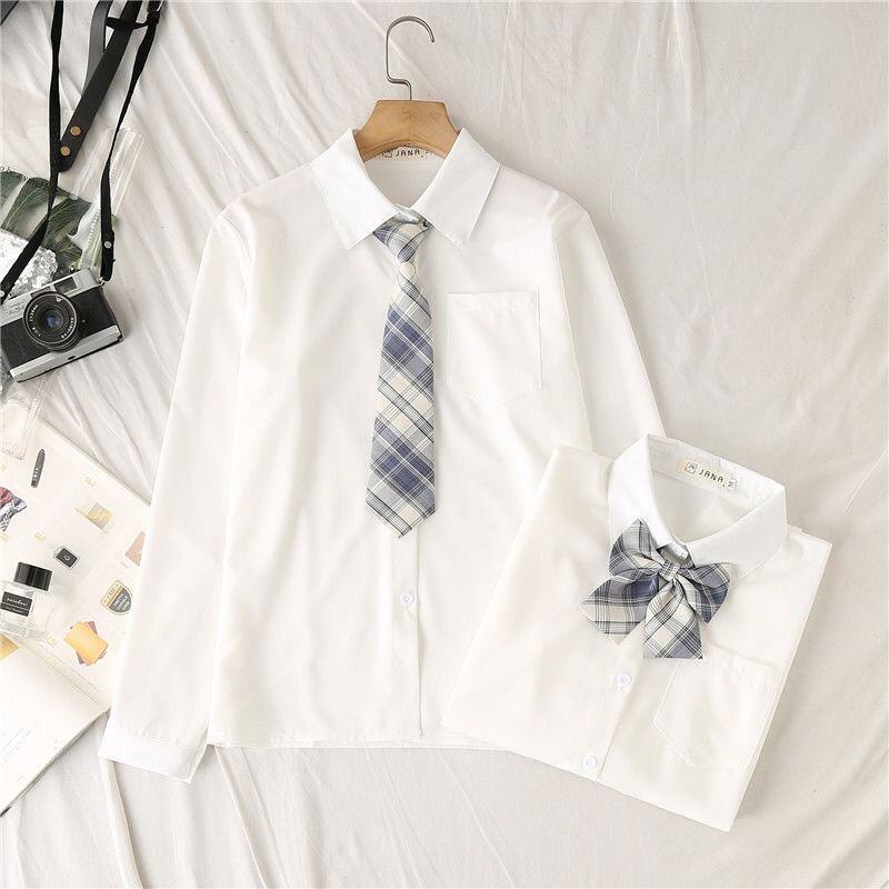 JMPRS White Women School Shirts Fashion JK Preppy Style Spring Japan Long Sleeve Girls Blouse Harajuku Necktie Ladies Tops 210225