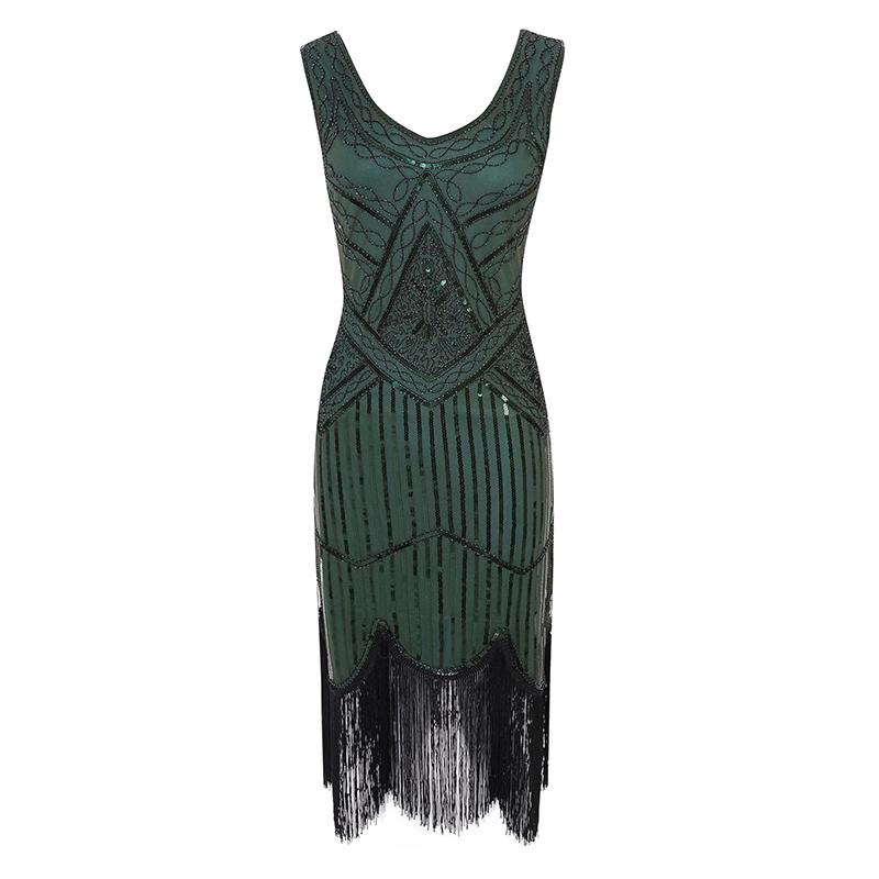 Casual Dresses Plus Size 4XL Women's Flapper 1920s Sequin Beaded Fringed Great Gatsby Dress W/Accessories Set XS-XXXXL