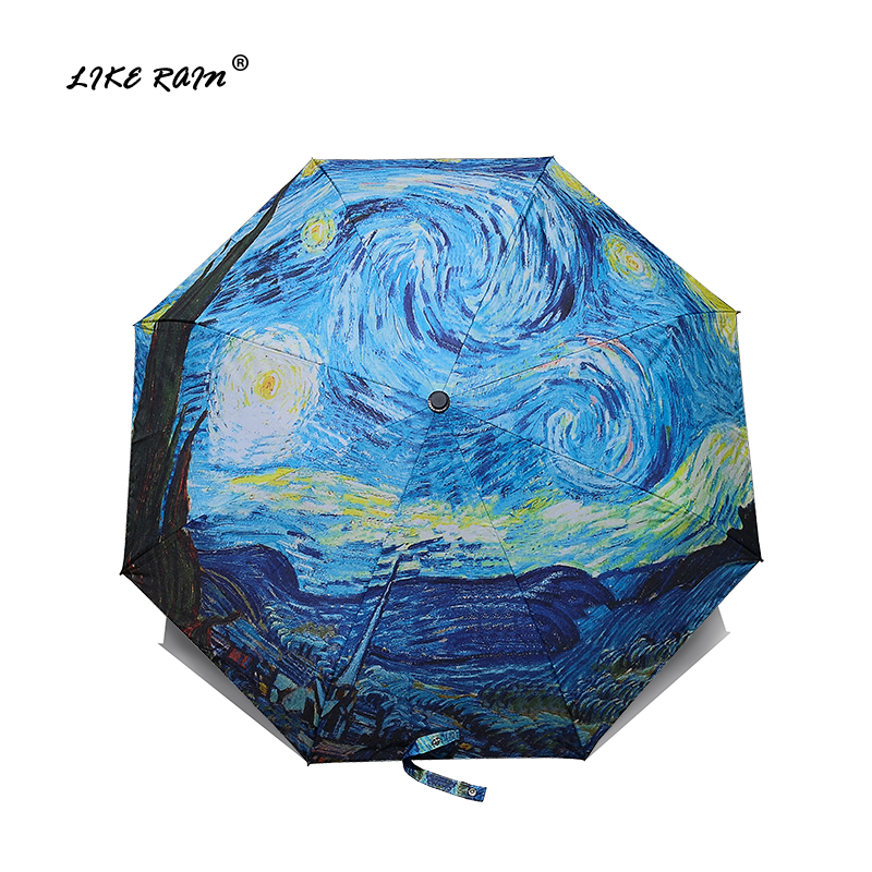 Folding Umbrella Female Windproof Paraguas Van Gogh Oil Painting Rain Women Quality Umbrellas