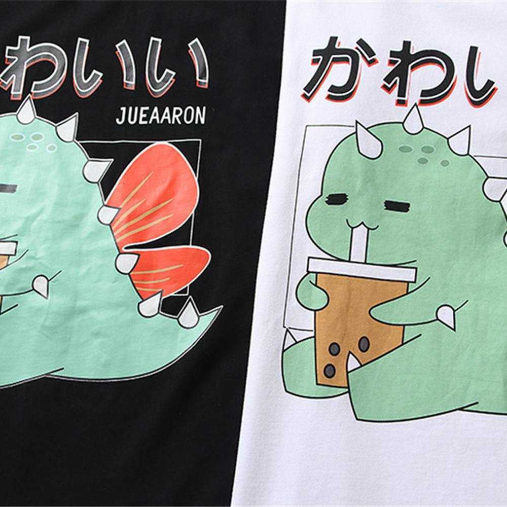 Men's T-shirt Summer Short Sleeve Cute Little Dinosaur Hip Hop Oversized Cotton Casual Harajuku Streetwear Top Tshirts 210601