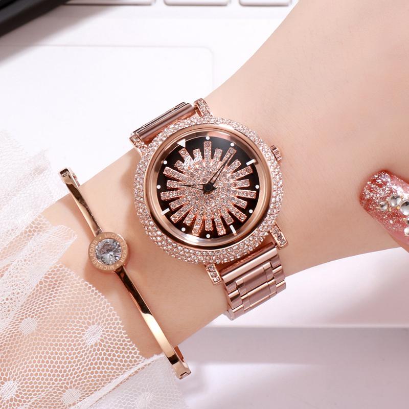 Wristwatches 2021 Fashion Rotation Flower Diamond Women Watches Rose Gold Steel Bracelet Rhinestones Dress Quartz Ladies Watch Creative Cloc, Rose gold style 2
Wristwatches 2021 Fashion Rotation Flower Diamond Women Watches Rose Gold Steel Bracelet Rhinestones Dress Quartz Ladies Watch Creative Cloc, Rose gold style 2