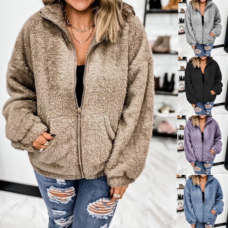 Women's plus size woolen fleece jacket outerwear autumn and winter cardigan jackets short coat pure color womens clothing 
Women's plus size woolen fleece jacket outerwear autumn and winter cardigan jackets short coat pure color womens clothing