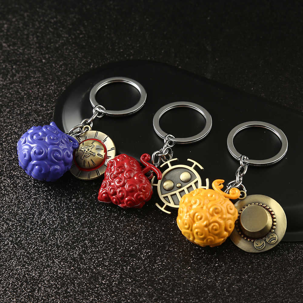 One Piece Keychain Metal Ace Law Devil Fruit Key Chain Pendant Key Ring Key Holder Anime Car Accessories Chaveiro Charm llaveros G1019