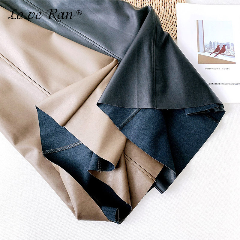 Autumn Fleece PU Leather Skirts Women Elegant High Waist ALine Patchwork Midi Skirt Female Winter Office Lady Bottoms 210306