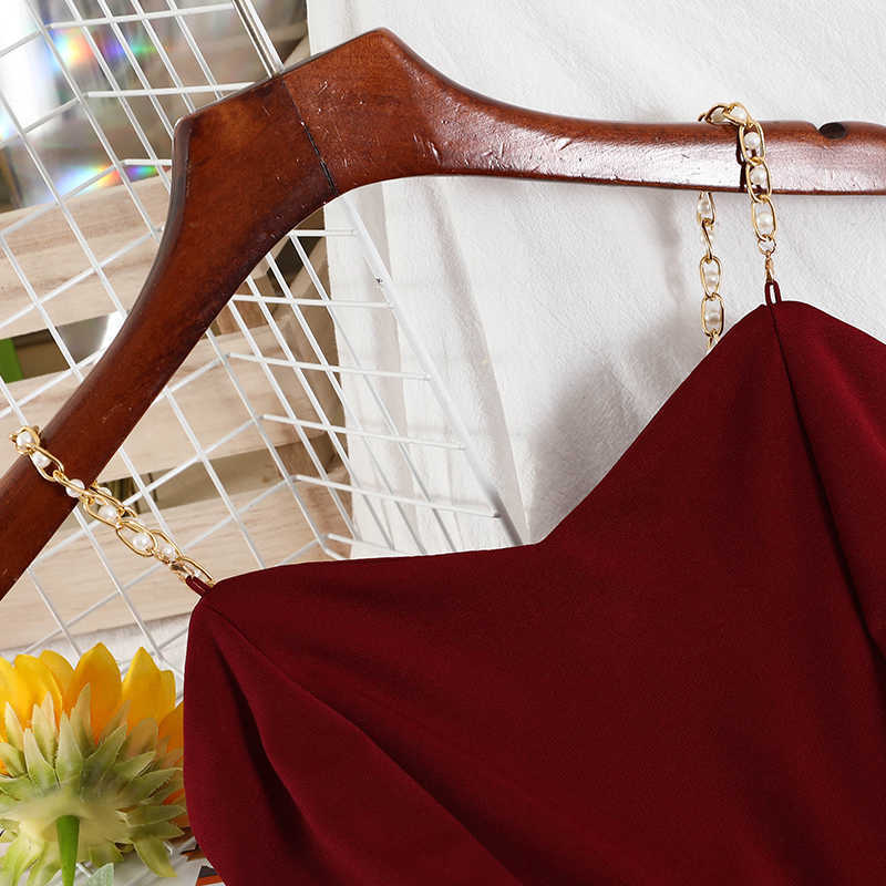 DEAT Women Slim Sling Dress Solid Color Sleeveless V-neck Backless Temperament Fashion Spring Summer MZ994 210709