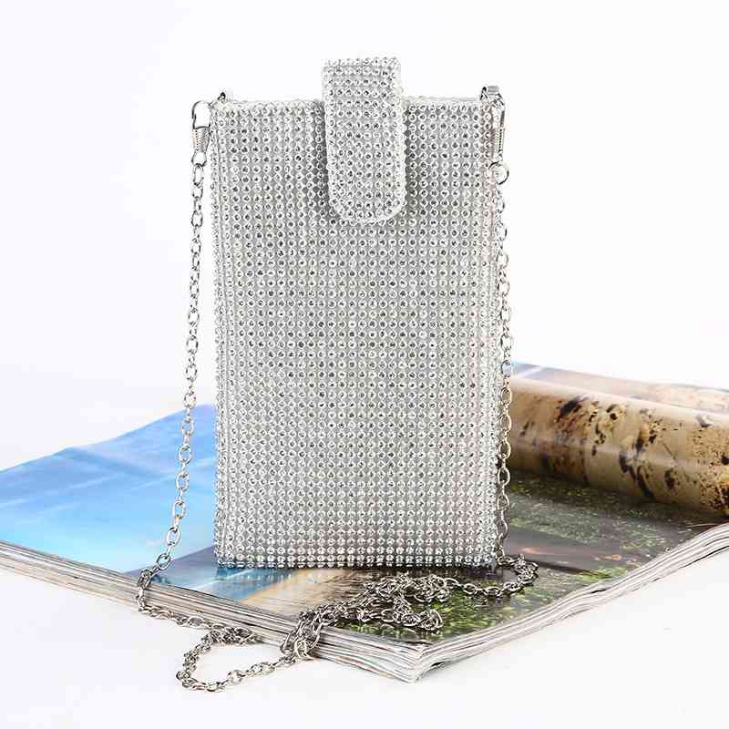 New diamond inlaid mobile phone women's chain messenger single shoulder small Rhinestone evening vertical party bag, Black
New diamond inlaid mobile phone women's chain messenger single shoulder small Rhinestone evening vertical party bag, Black