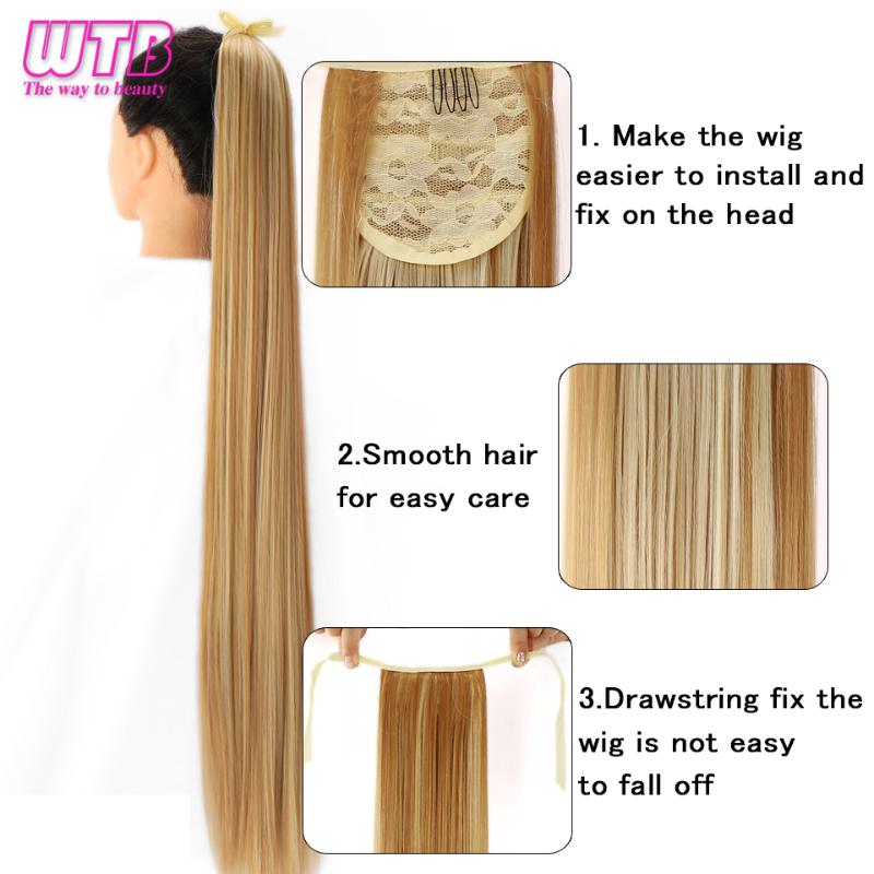 Synthetic Wigs WTB Long Silky Straight Drawstring Ponytail Hairpieces For Women Clip In Hair Tail False 80cm