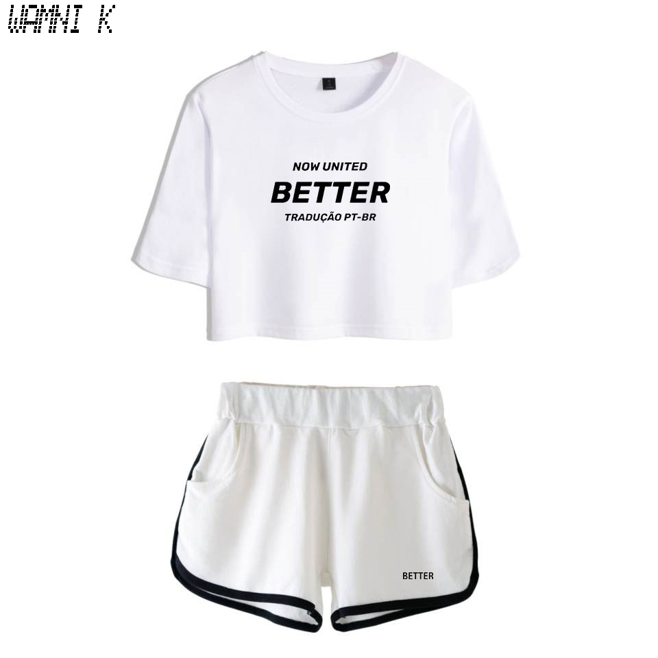 Now United - Better Album Women Two Piece Set Shortslovely T-shirt Better Now United Lyrics Harajuku Streetwear Girl Sets 210302