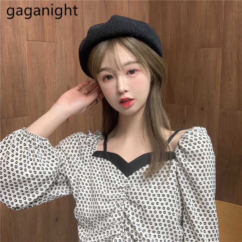 Korean Women Spring Off Shoulder Tops Square Collar Casual Blouses Office Ladies Slim Puff Sleeves Fashion 210601