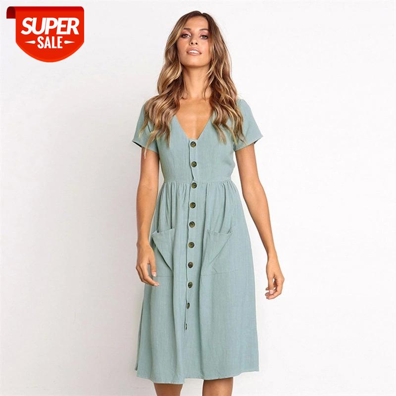 Summer Short Sleeve V Neck Button Down Swing Midi Dress Women 2019 Casual Style Solid Tunic With Pocket Beach Dresses #WG5W, Black;gray
Summer Short Sleeve V Neck Button Down Swing Midi Dress Women 2019 Casual Style Solid Tunic With Pocket Beach Dresses #WG5W, Black;gray