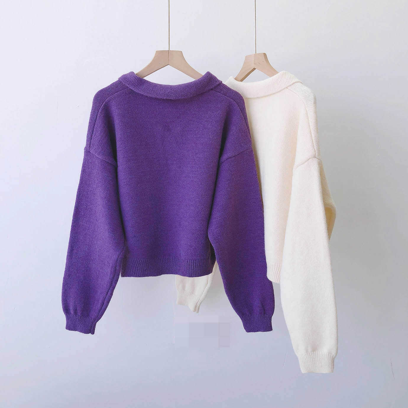 EBAIHUI Autumn Polo Pullover Sweater Women Loose Turn Down Collar Outerwear Soft Solid Short Knit Sweaters Top 211011Z