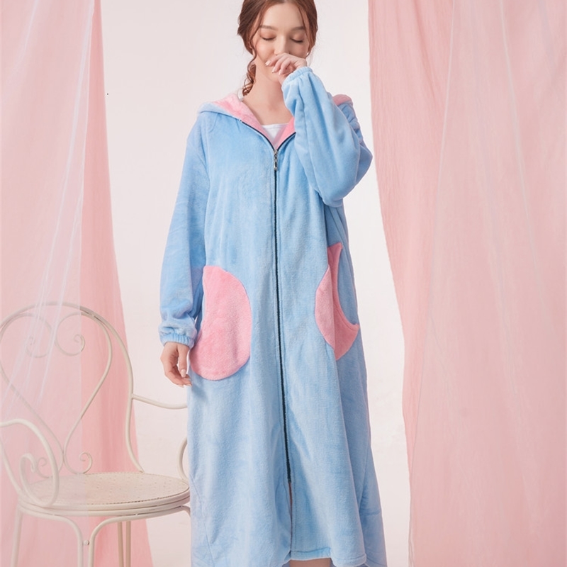 Winter Extra Long Warm Robe Women Hoody Coral Fleece Thermal Bathrobe Thick Flannel Nightwear Bath Robe Sleepwear Dressing Gown 210203