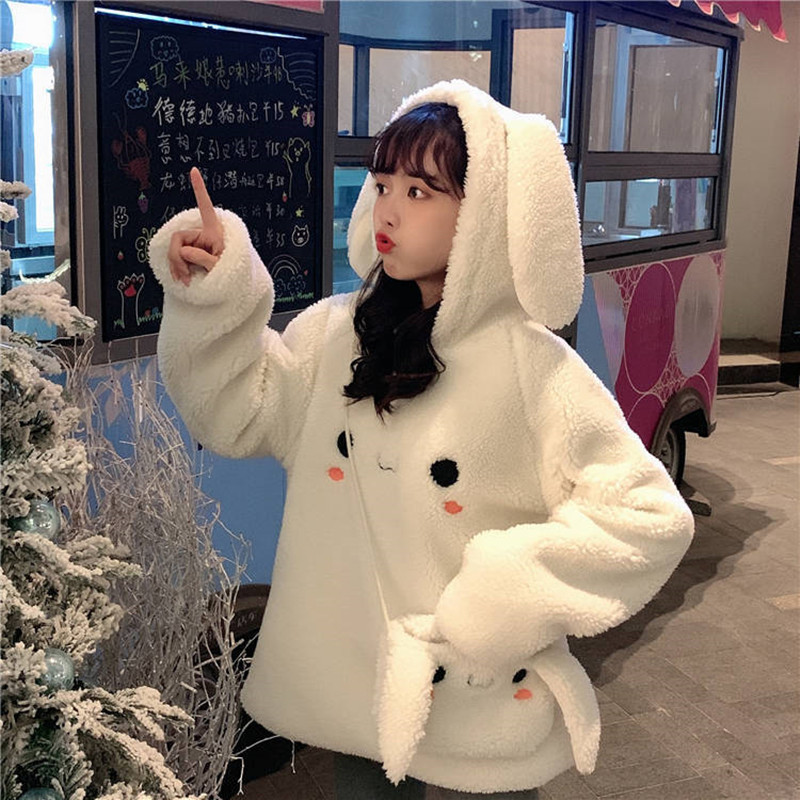 Bunny Hoody Women Cute Rabbit Ear Student Hoodie Long Sleeve Big Size Sweet warm coat Winter/Spring Fashion Streetwear Clothes 201102