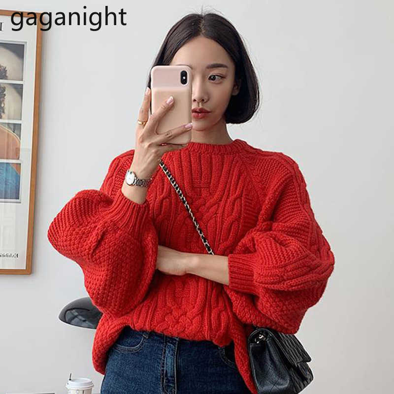 Fashion Women Solid Sweater Autumn Winter Chic Korean Pullover Puff Long Sleeve Loose Sweaters Outwear Tops Pull Femme 210601