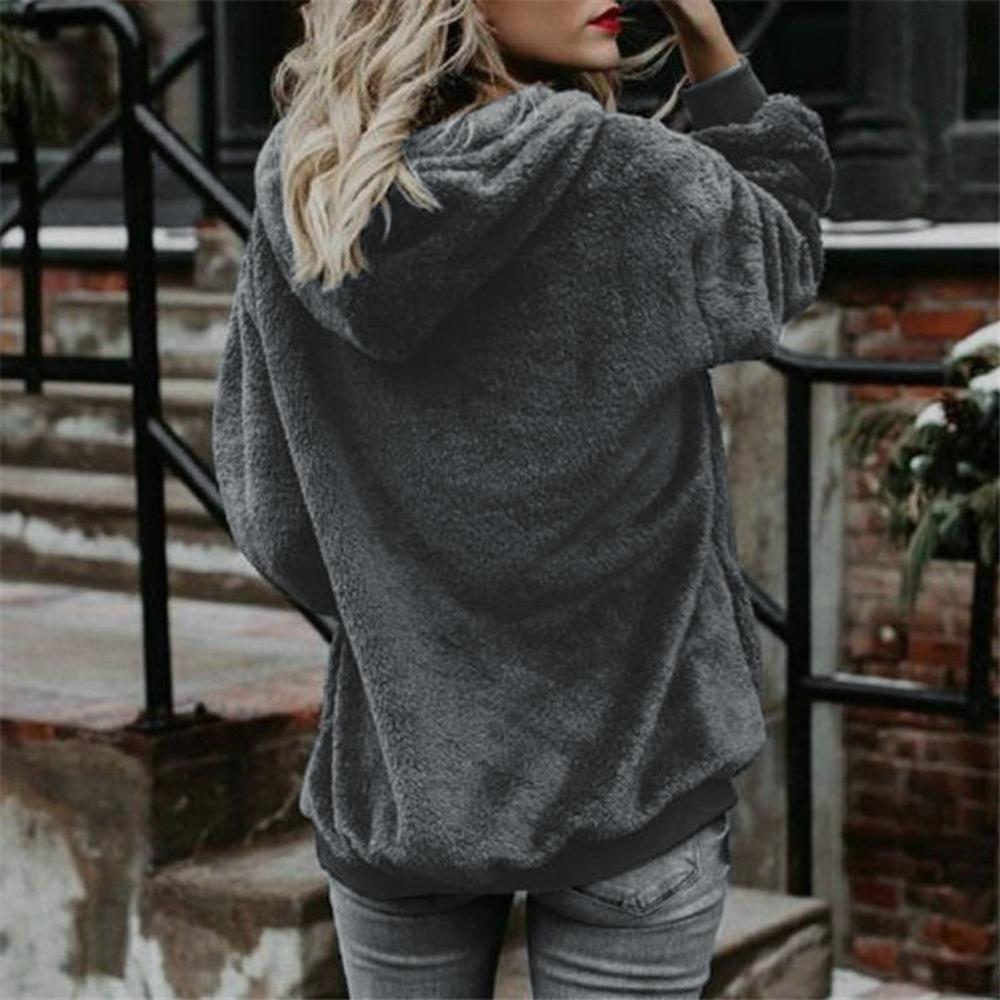 Women Hoodies Sweatshirt Winter Fleece Hoodie Warm Tops Female Solid Button Clothes Ladies Hoody Hoodies Plus Size 201216