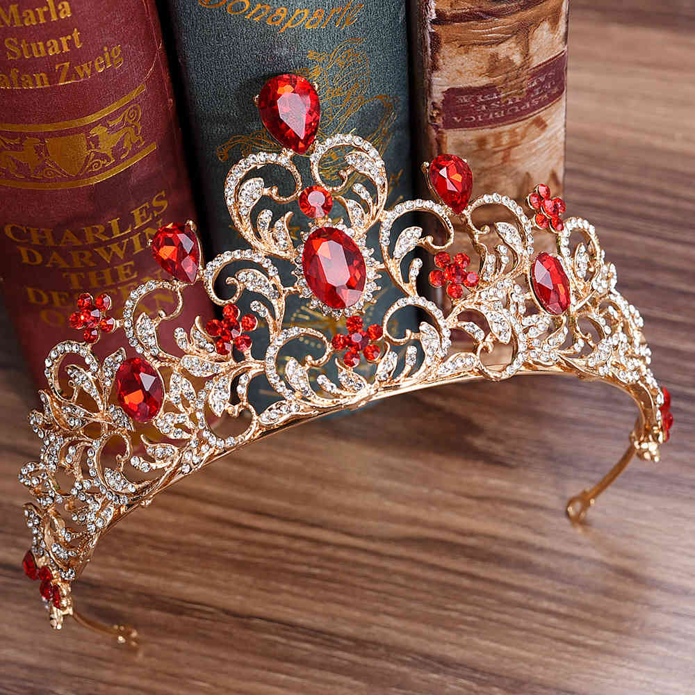 

KMVEXO Red Green Crystal Wedding Queen Tiara Bride Crown Headband Bridal Accessories Diadem Mariage Hair Jewelry Ornaments