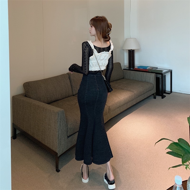 Nomikuma Autumn Winter High Wiast Slim Sexy Mermaid Skirts New One-step Split Ruffle Women Skirt Fashion Mujer Faldas 6C994 210427