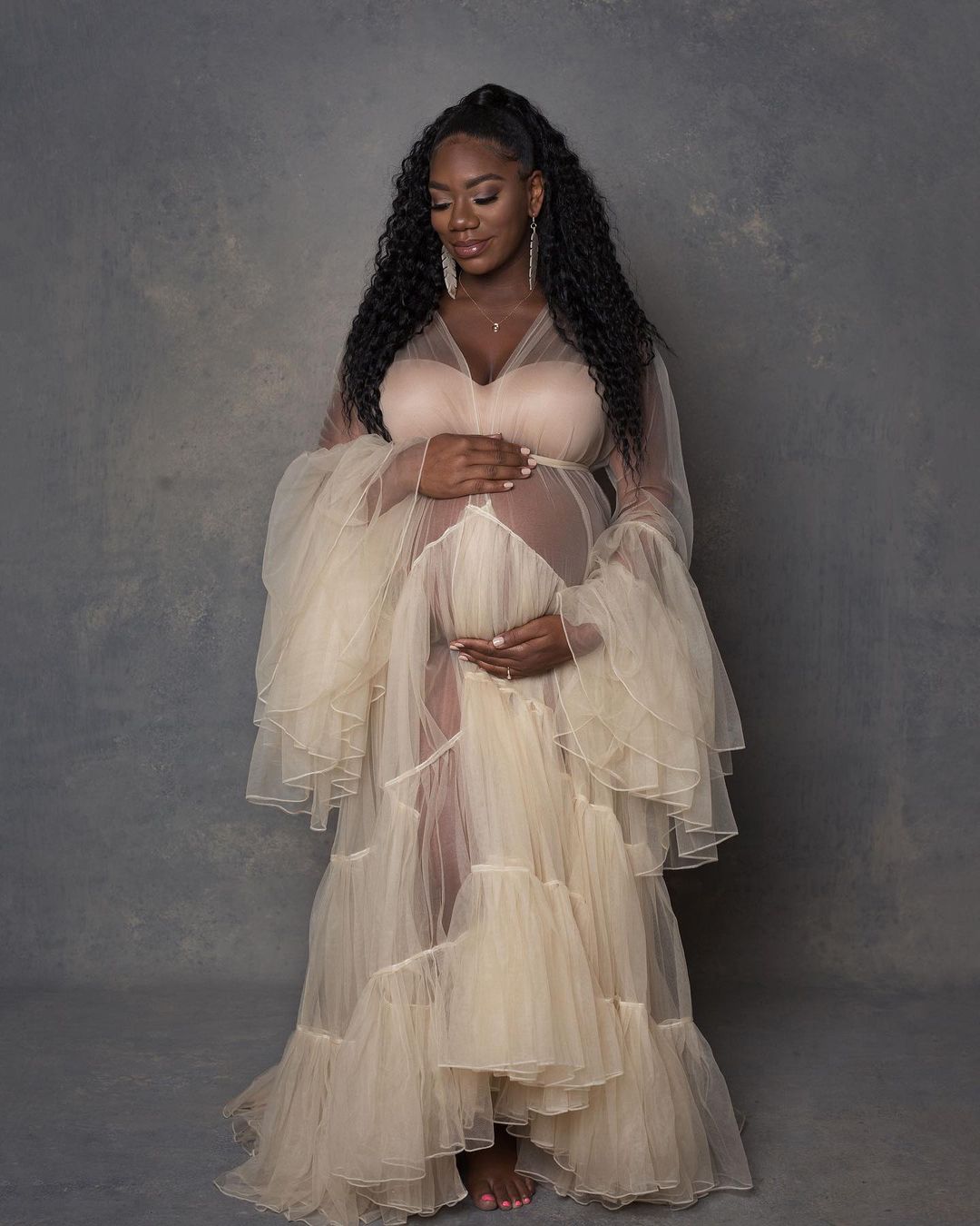 2021 Ruffles Kimono Prom Robe Photoshoot Gowns African Cape Cloak Maternity Dress Pregnant Party Sleepwear Women Bathrobe
