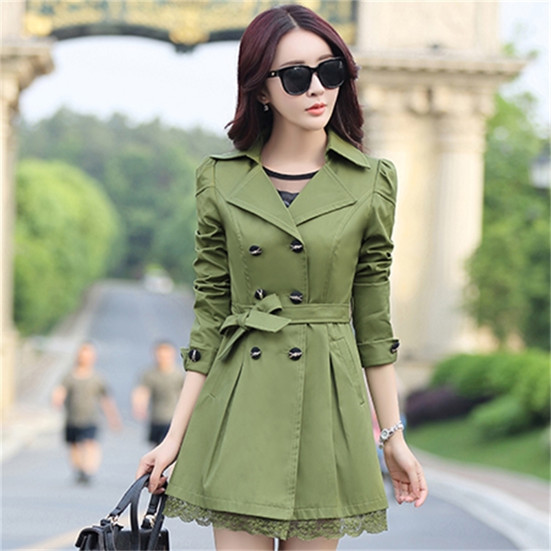 Fashion Women Double-breasted Trench Coat New Spring Long Sleeve Medium Long Plus Size Windbreaker Mujer 210218