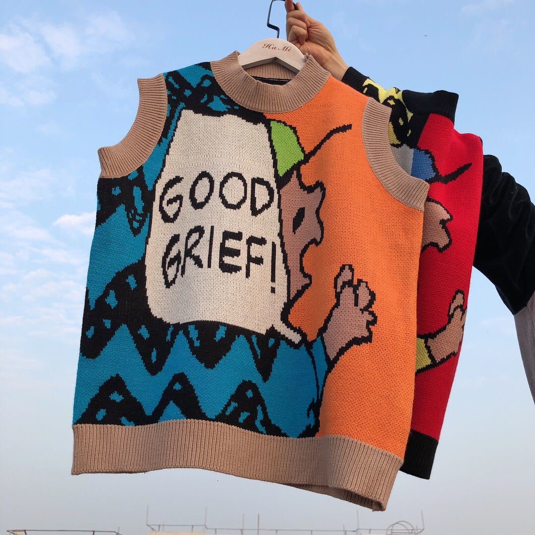 2021 Multi Wear Funny Cartoon Preppy Style Sweater Vest Women Tops O-neck Sleeveless Autumn New Fashion Streetwear Casual 50ky, Orange
2021 Multi Wear Funny Cartoon Preppy Style Sweater Vest Women Tops O-neck Sleeveless Autumn New Fashion Streetwear Casual 50ky, Orange