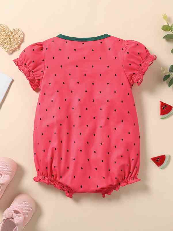 Baby Dalmatian Print Button Up Puff Sleeve Romper SHE