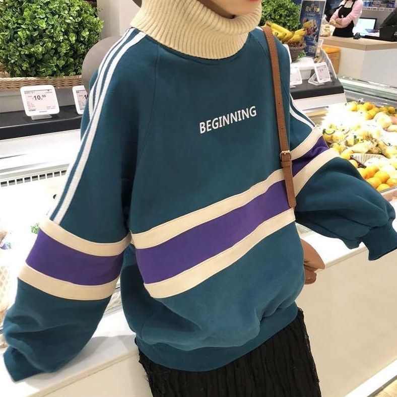 plus velvet winter autumn clothes women sweatshirt oversize streetwear long sleeve harajuku hoodie turtleneck tops 201030