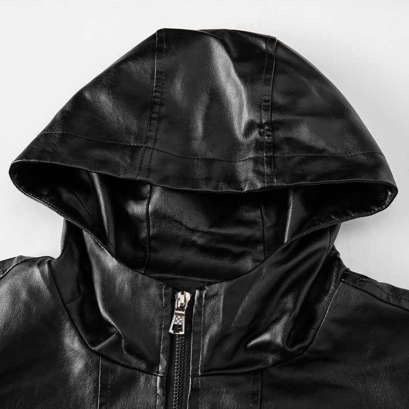 Men's PU Leather Jackets Long Style Hooded Bomber Jacket Leather for Male Fashion Slim Thin Clothes Mens Overcoat 211018