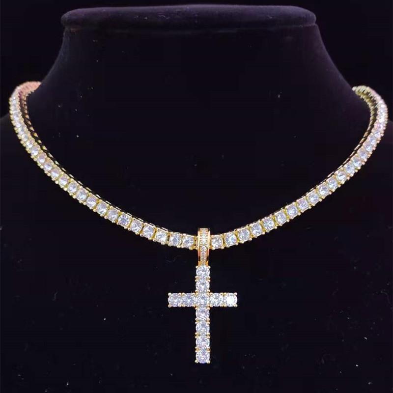 Pendant Necklaces Men Women Hip Hop Cross Necklace With 4mm Zircon Tennis Chain Iced Out Bg HipHop Jewelry Fashion Gift