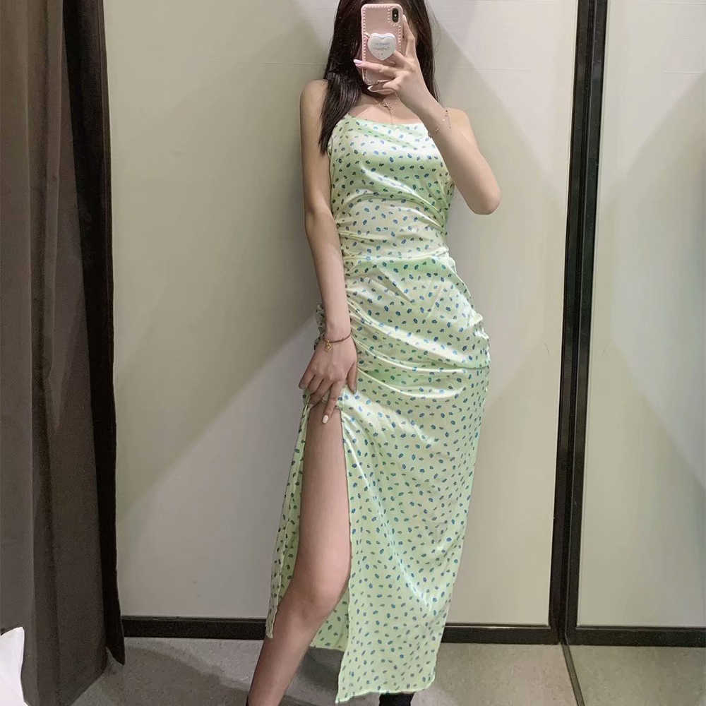 Summer Dress Women Elegant Casual Fashion Chic Lady Maxi Dress Woman Slip Draped Dress Floral Slit Sundress robe femme 210709