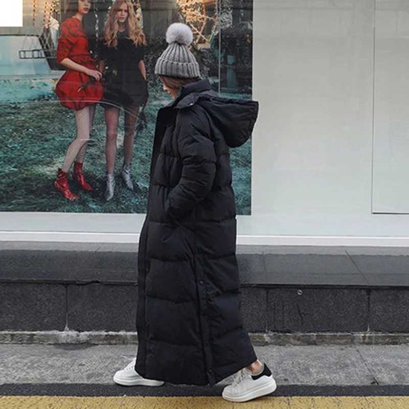 Parka Coat Maxi Long Winter Jacket Women Hooded Pocket Zipper Female Lady Windbreaker Overcoat Outwear Clothing Quilted 211018