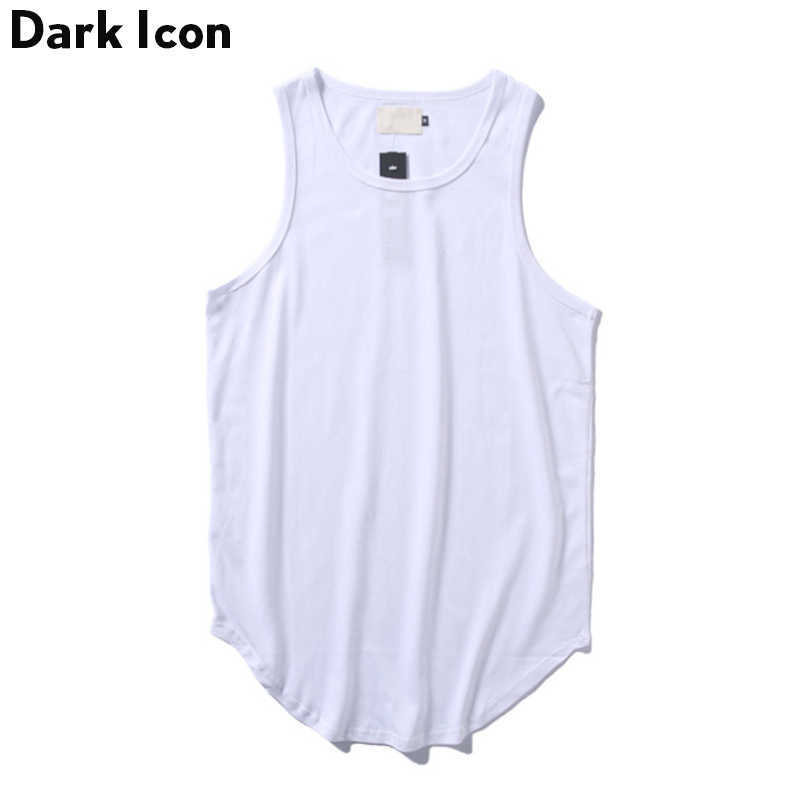 Solid Color Curved Hem Longline Tank Tops Men Summer Blank Extended Hip Hop Tank Tops Elongated Tank Top 210603