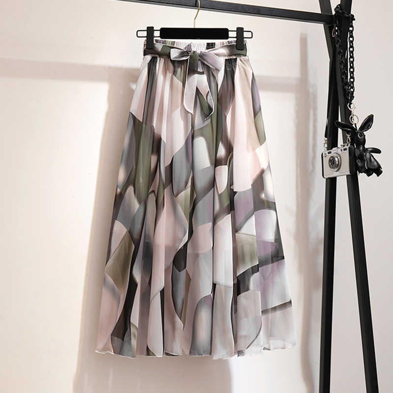 Surmiitro Long Skirt Women For Spring Summer Lady Korean Style White Black Chiffon Sun School High Waist Midi Female 210619