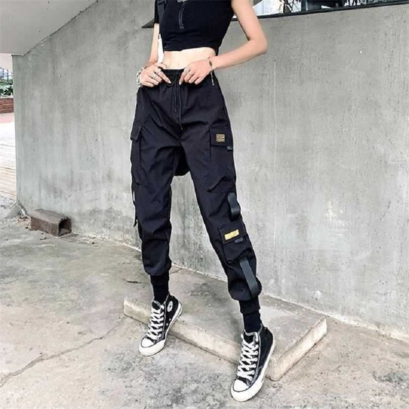 QWEEK Punk Japanese Streetwear Cargo Pants Women Harajuku Joggers Sweatpants Baggy Casual Loose Trousers For Female Techwear 211115