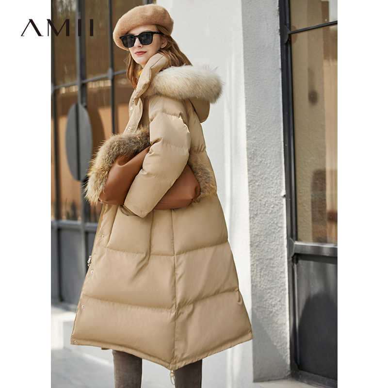 Minimalism Winter Fur Collar Down jacket Women Causal Thick Long Coat 11940550 210527