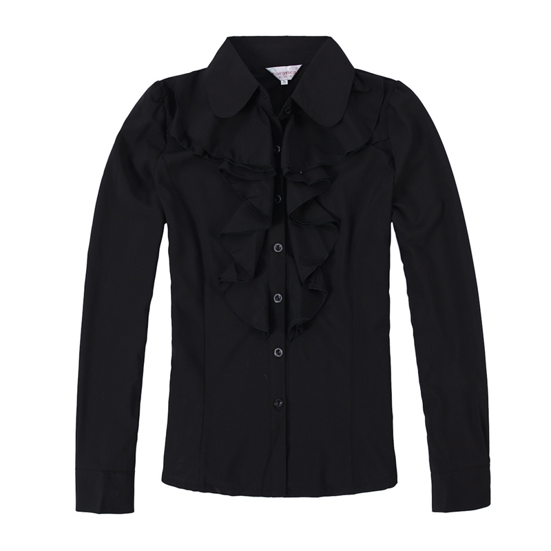New Women Chiffon Blouse Long Sleeve Shirt Female Professional Lace Tops OL Chiffon Tops 210225