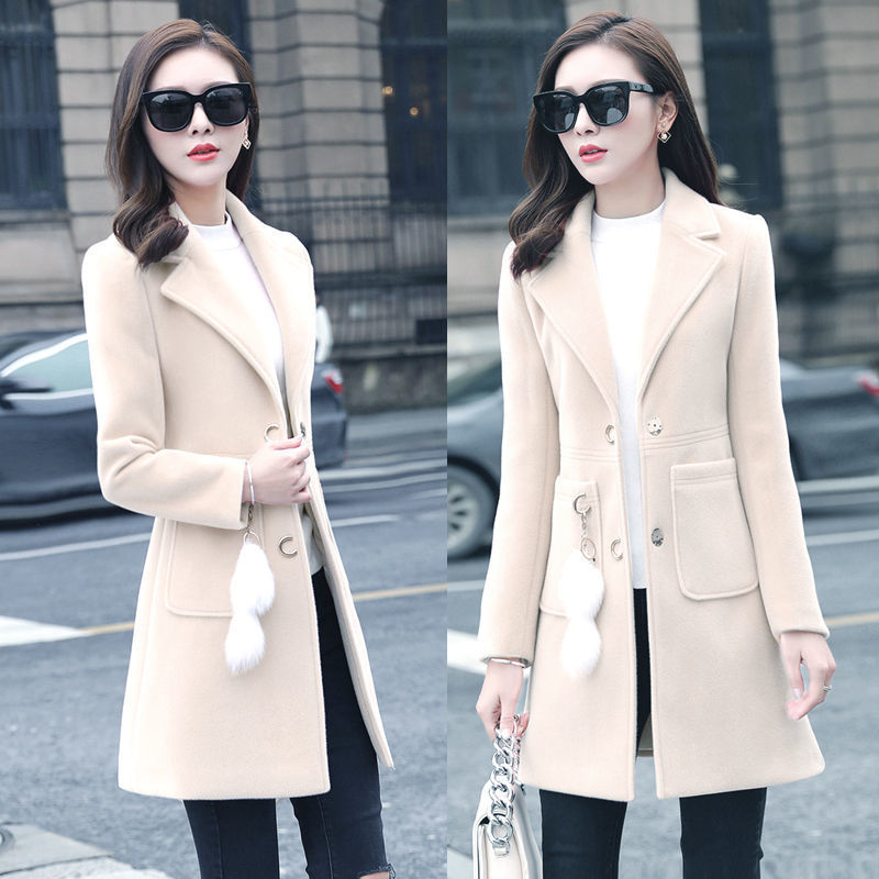 Spring and Autumn Slim with/no Accessories Winter Wool Oversize Coat for Women 210218