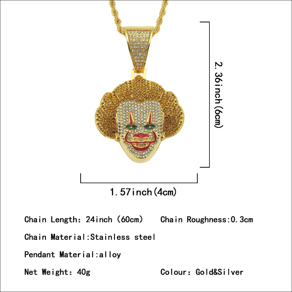 Clown iced out chains pendant for Men hip hop bling chains jewelry men's diamond tennis bracelet with 2 colors